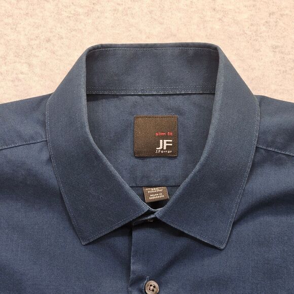 JF J. Ferrar Men's Dress Shirt L Dark Teal Blue Cotton Polyester Slim Fit - Picture 2 of 8
